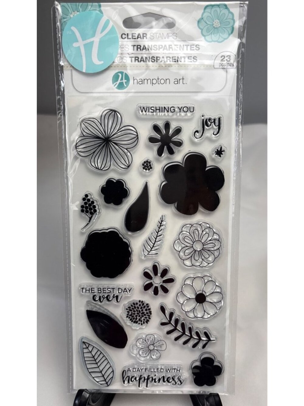 Hampton Art Clear Cling Stamps Flower & Sentiments Set Wishing You Happiness